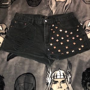 High waisted black studded shorts